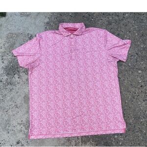 Johnnie-O Mens XL Performance Polo Shirt Pink Floral Ditsy Print Short Golf IDJ